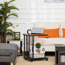 Tavolino Angolare per Divano e Letto con 4 Rotelle in Legno Stile Industrial 51x36x61 cm 