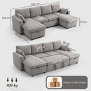 Divano Letto Moderno a U 282x140x86 cm con 2 Chaise Longue e Vani Contenitore Velluto a Coste Grigio      
