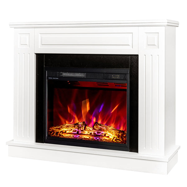 Camino Elettrico da Pavimento 85x110x27 cm Effetto Fiamma 1500W Tiffany & Lorance Bianco sconto