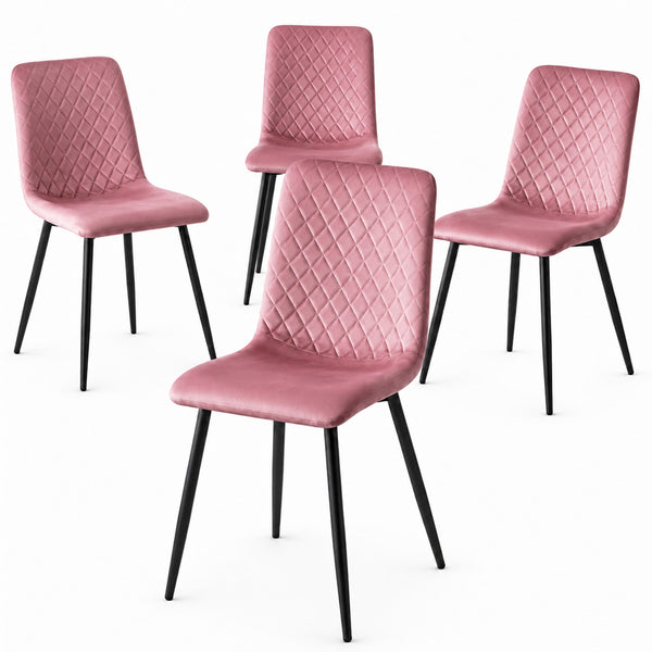 sconto Set 4 Sedie Piedi Neri e Seduta Ergonomica con Rivestimento in Velluto Rosa