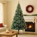 Albero di Natale Innevato Mingerl 240 cm 1624 Rami Super Folto con Pigne e Bacche Rosse in Metallo Verde      