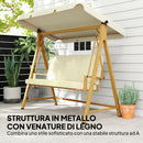 Dondolo da Giardino 3 Posti 195x120x170 cm con Tettuccio Regolabile Beige   