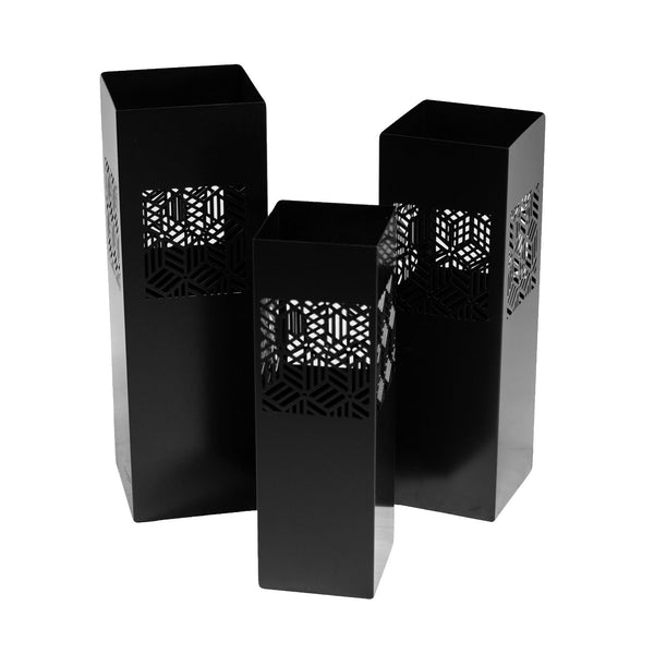 Set 3 Portaombrelli in Metallo 20x20H60cm Geometrie Nero prezzo