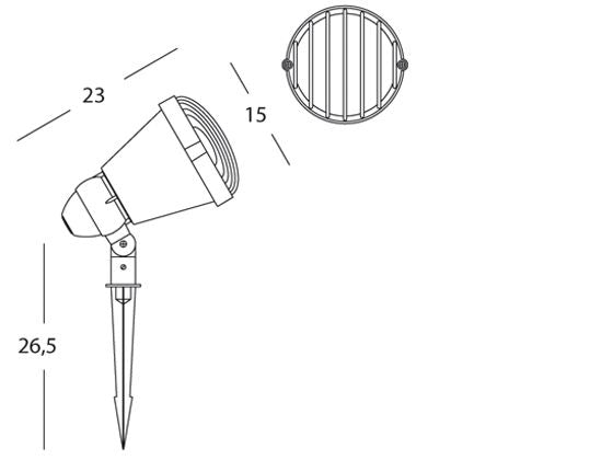 Lampada Spot con Griglia Orientabile e Picchetto Colore Alluminio per Esterno Linea City Livos