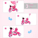 Triciclo Passeggino con Seggiolino Reversibile per Bambini Rosa