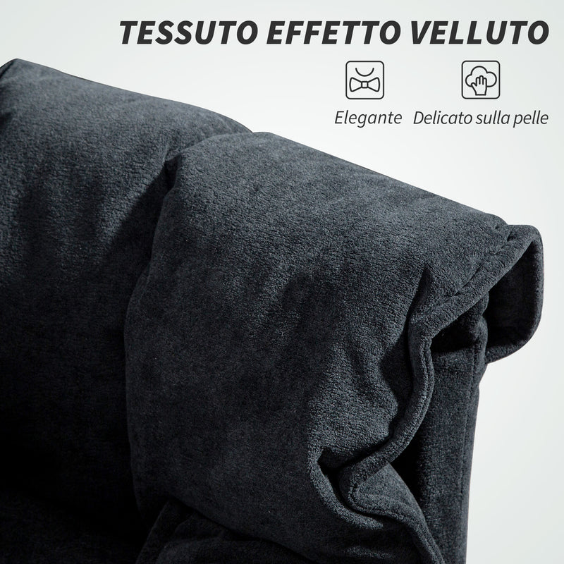 Sedia da Ufficio Operativa Reclinabile con Poggiapiedi 75x77x110-118 cm in Tessuto Effetto Velluto Nero  
