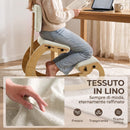 Sedia Ergonomica Inginocchiata 54x98x86 cm in Tessuto Effetto Lino e Legno Crema      