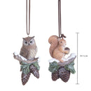 Set 4 Addobbi Natalizi Gufo Scoiattolo da Appendere 11 cm in Resina