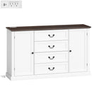 Credenza da Cucina Stile Vintage 147x40x87 cm con 4 Cassetti e 2 Armadietti con Mensole Regolabili Legno Bianco      