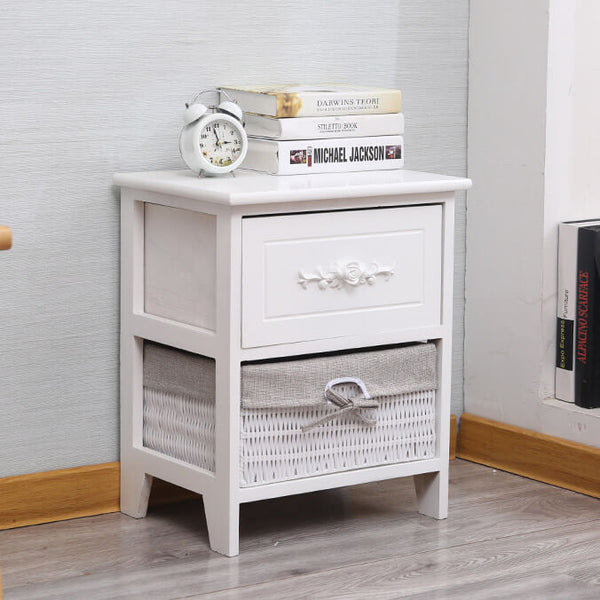 Comodino con 2 Cassetti 40x30x48 cm in Legno Massello Fumer Carol Bianco acquista