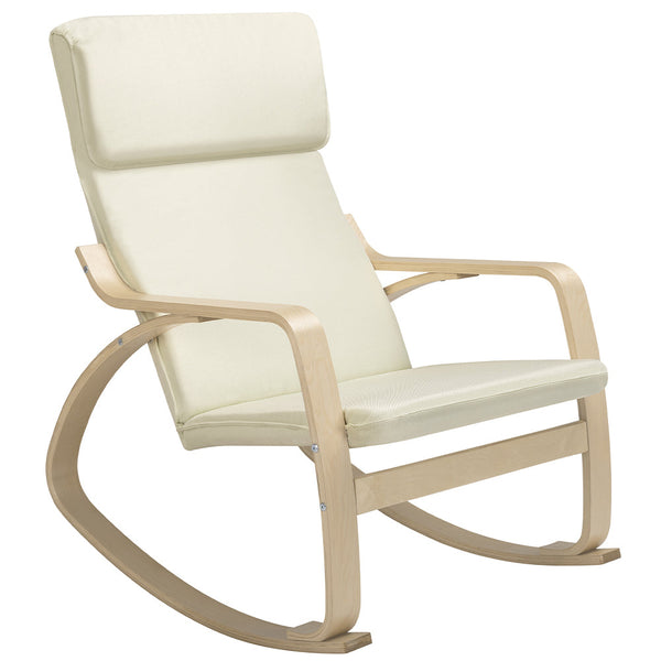 prezzo Sedia a Dondolo Poltrona Relax in Cotone Beige con Schienale Cuscino Ergonomici