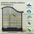 Gabbia per Uccelli a 4 Porte 47,5x36x54,5 cm con 2 Ciotole 2 Posatoi e Vassoio in Metallo e Plastica Nero      