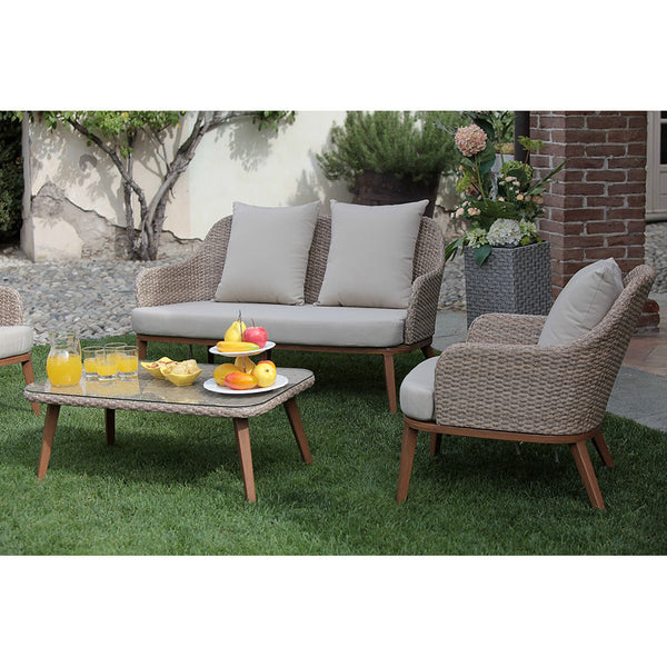 Set da Giardino Divano 2 Poltrone e Tavolino in Polyrattan Tirreno Naturale online