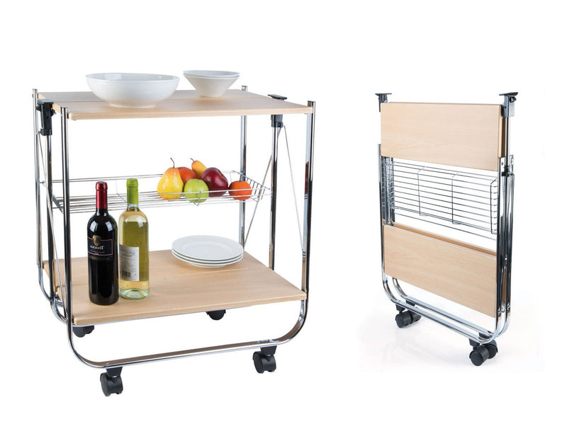 Carrello da Cucina Pieghevole 40x67,5x70 cm con 4 Ruote in Legno Rovere