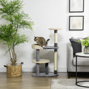 Albero Tiragraffi per Gatti a 3 Livelli H105 cm con Pali in Sisal Grigio
