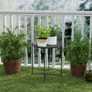 Tavolino da Giardino Pieghevole con Vassoio Rimovibile Ø46x50 cm in Acciaio Nero 