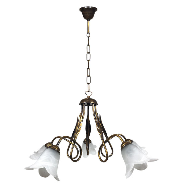 Lampadario 5xE14 Montatura Marrone Oro Vetro Spugnato Bianco E-Energy Amelia sconto