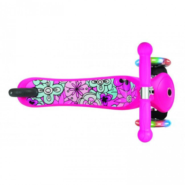 Monopattino a 3 Ruote a LED 3 Altezze Max 50Kg Globber PRIMO Fantasy Lights Up Fiori Grandi Rosa