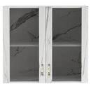 Pensile Cucina con Ante in Vetro 80x72x32 cm Bianco Effetto Marmo      