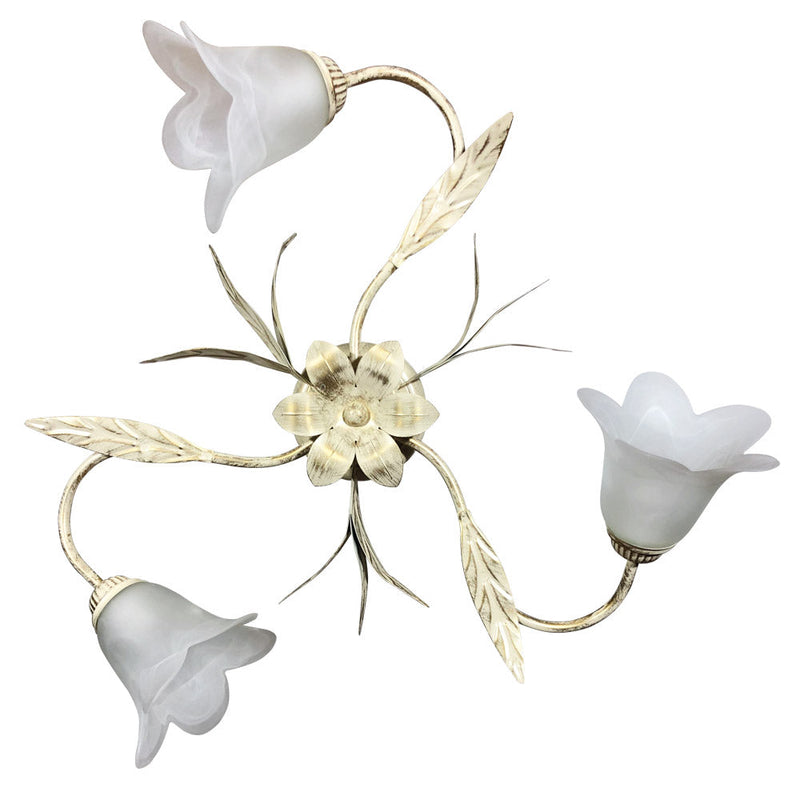 Plafoniera 3xE14 Montatura Avorio Oro Vetro Spugnato Bianco E-Energy Amelia