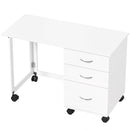 Scrivania da Ufficio Pieghevole 107x50x72 cm con 3 Cassetti e 4 Ruote con Freno in Truciolato e MDF Bianco      
