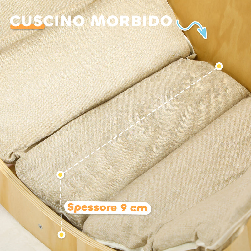 Arco Montessoriano 3 in 1 per Bambini da 18-48 Mesi Arrampicata Tavolino e Dondolo con Cuscino in Pino Color Legno      