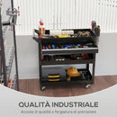 Carrello 3 Livelli 82x35x76 cm con Cassetto Porta Utensili Laterale e Maniglia in Acciaio Nero      