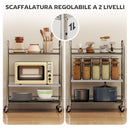 Carrello da Cucina Multiuso a 4 Livelli 60x35x77 cm con Ripiano Centrale Regolabile in Acciaio Inox   