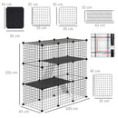 Recinto per Animali Modulabile 105x45x105 cm con 31 Pannelli 2 Porte e 2 Rampe in Acciaio e PP Nero  