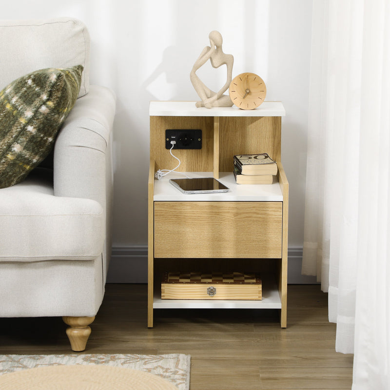 Comodino con Ciabatta Elettrica, 2 Cassetti, 2 Prese AC, 2 Porte USB-A Comodino con Ciabatta Elettrica, 2 Cassetti, 2 Prese AC, 2 Porte USB-A