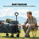 Carrello da esterno 114x46x92 cm Capacità 72L Pieghevole con Manico Regolabile in Acciaio e Tessuto Oxford Nero      