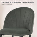 Set 2 Sedie da Pranzo 52x55x79 cm Imbottite con Schienale a Conchiglia in Velluto Grigio      