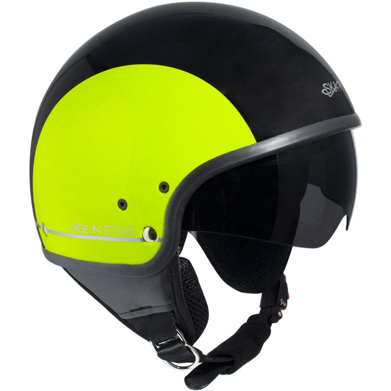 Casco Demi-Jet per Scooter Occhiale a Scomparsa SKA-P 1 NG Slim Bico Nero Metal