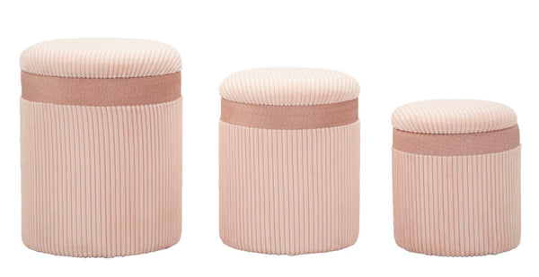 Puff con Contenitore Cortina Rosa Set 3 Pz Ø40,5x49,5 cm - Ø35x42 cm - Ø31x38 cm in MDF e Spugna e Poliestere Rosa prezzo