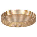 Tavolino Ø40x70 cm 2 Ripiani Effetto Paglia Di Vienna in Ferro Oro      