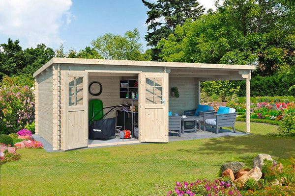 sconto Casetta da Giardino Porta Doppia con Porticato Laterale 600x300 cm in Legno Livia