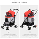 Passeggino per Cani Pieghevole 82x49,5x98 cm con Tettuccio Rosso