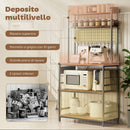 Scaffale da Cucina 80x40x170 cm con Stazione di Ricarica 5 Ripiani e 10 Ganci a S in Legno e Acciaio Marrone      