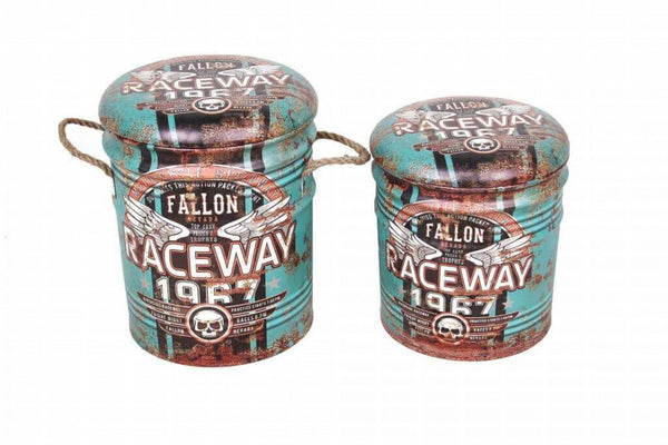 acquista Set 2 Pouf Contenitore Tondo in MDF Turchese