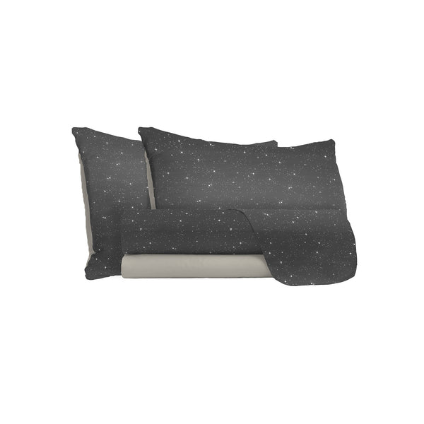 prezzo Set Lenzuola con Stampa Sopra Sotto e Federe Stars Grigio Varie Misure