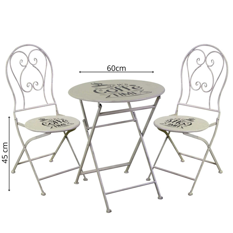 Set Tavolino e 2 Sedie Ø60xh70,5 cm in Metallo Bianco