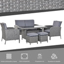 Set da Giardino Divano 2 Poltrone 2 Sgabelli e Tavolo in Rattan Grigio