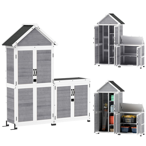 online Set 2 Armadi Porta Attrezzi da Esterno Porte con Blocco in Legno di Abete Grigio Chiaro