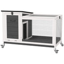 Conigliera 91x51x66 cm con Ruote in Legno di Abete Grigio Scuro e Bianco 