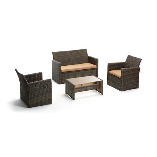 Set Salotto da Giardino in PVC Rattan Divano 2 Posti Tavolo e 2 Poltrone Taddei Castor Marrone online