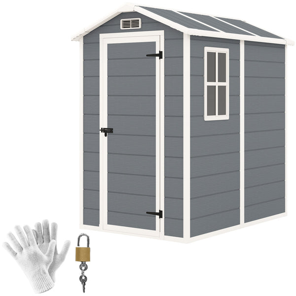 prezzo Casetta Box da Giardino 130x180 cm con Pavimento Porta con Blocco e Finestra in Resina Grigio