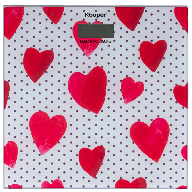 Bilancia Pesapersona Elettronica Max 150 Kg in Vetro Kooper  Bianco con Cuori
