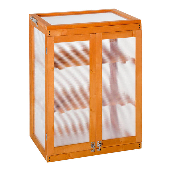 sconto Mini Serra da Giardino 58x44x78 cm 3 Ripiani in Legno e Policarbonato Arancione