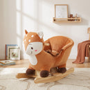 Cavallo a Dondolo per Bambini 1-3 Anni 60x32x49 cm a Forma di Cerbiatto Maculato con Suoni Realistici in Legno e Peluche Marrone Rossiccio      