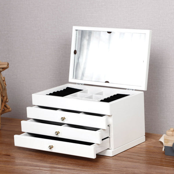 acquista Portagioie con Specchio 4 Scomparti 30x20x17,5 cm in Legno Diamond Bianco